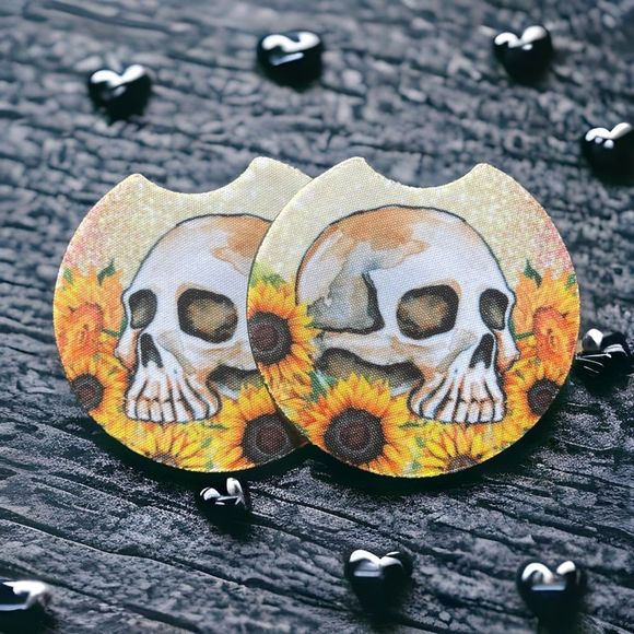 Sunflower Skull Car Coaster 2 Pack - Picture 2 of 12